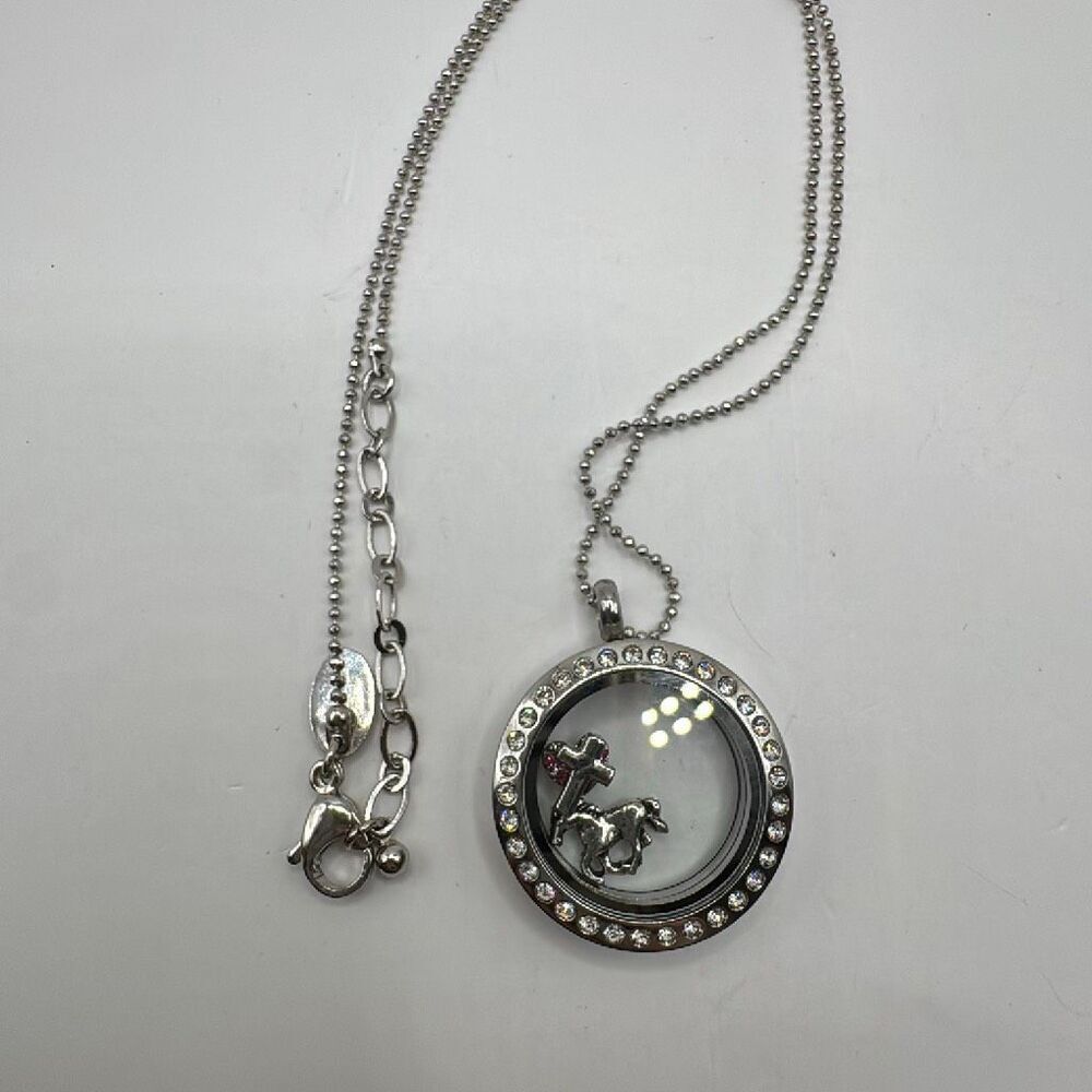Silver-Tone Origami Owl Floating Locket on Bead Chain 14”-18” Stainless Steel